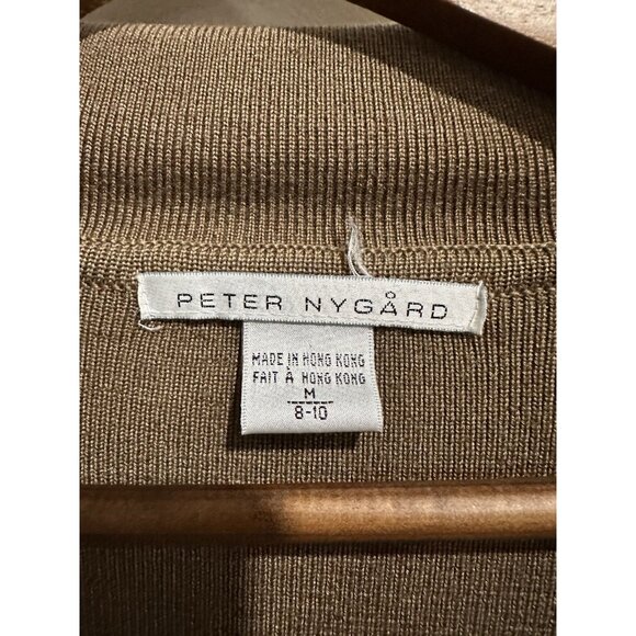PETER NYGARD Wool & Silk Blend Brown Textured Collared Cardigan Size Medium - Picture 3 of 4